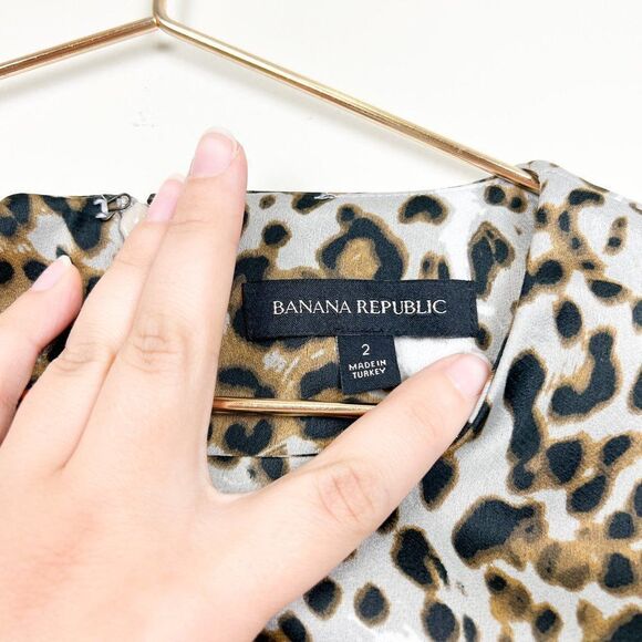 Banana Republic Brown Black Leopard Animal Print Flutter SLeeve Shift Dress - Picture 4 of 11